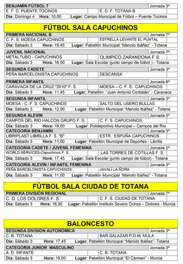 AGENDA DEPORTIVA FIN DE SEMANA 3 Y 4 DE NOVIEMBRE, Foto 2