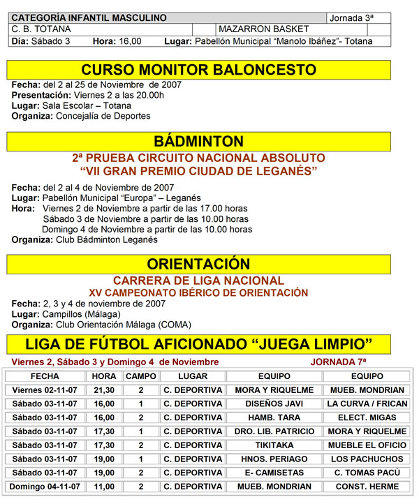AGENDA DEPORTIVA FIN DE SEMANA 3 Y 4 DE NOVIEMBRE, Foto 3 AGENDA DEPORTIVA FIN DE SEMANA 3 Y 4 DE NOVIEMBRE, Foto 3