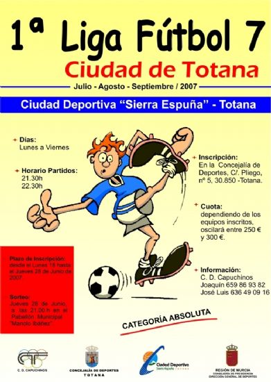 SE INICIA LA PRIMERA LIGA DE FÚTBOL-7 DE TOTANA EN LA CIUDAD DEPORTIVA “SIERRA ESPUÑA” HASTA EL PRÓXIMO MES DE SEPTIEMBRE, TRAS FINALIZAR RECIENTEMENTE LA LIGA LOCAL DE FÚTBOL SALA, Foto 1