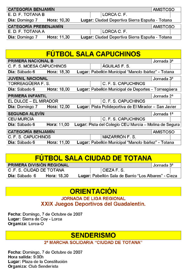 AGENDA DEPORTIVA FIN DE SEMANA (05/10/2007), Foto 2