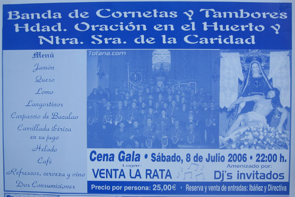 UNA FOTO DE TOTANA.COM ILUSTRA EL CARTEL DE LA CENA GALA ORGANIZADA POR LA BANDA DE CORNETAS Y TAMBORES DE LA POSÁ, Foto 1