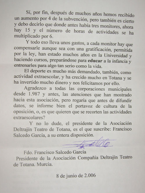 LA ASOCIACIÓN COMPAÑÍA DELTRAJÍN TEATRO HA HECHO PÚBLICA UNA NOTA DE PRENSA  PARA DAR RESPUESTA A LA RECIENTE DENUNCIA DEL PSOE, Foto 2