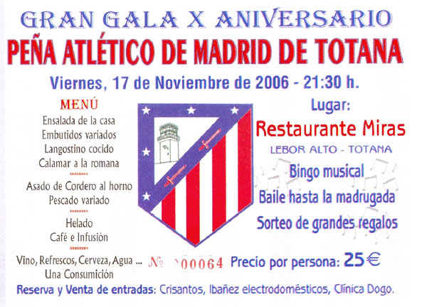 LA PEÑA ATLÉTICO DE MADRID DE TOTANA ORGANIZA UNA CENA GALA CON MOTIVO DE SU X ANIVERSARIO, Foto 1