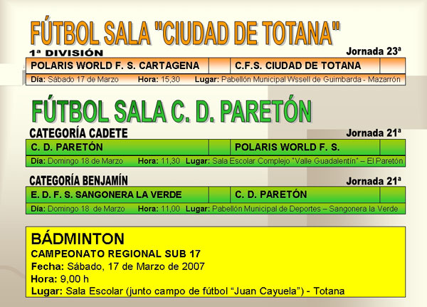 AGENDA DEPORTIVA FIN DE SEMANA (16/03/2007), Foto 4