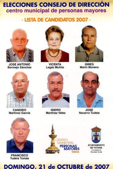 LAS ELECCIONES PARA EL CONSEJO DE DIRECCIÓN DEL CENTRO MUNICIPAL DE PERSONAS MAYORES DE TOTANA SE CELEBRARÁN ESTE DOMINGO 21 DE OCTUBRE (2007), Foto 1