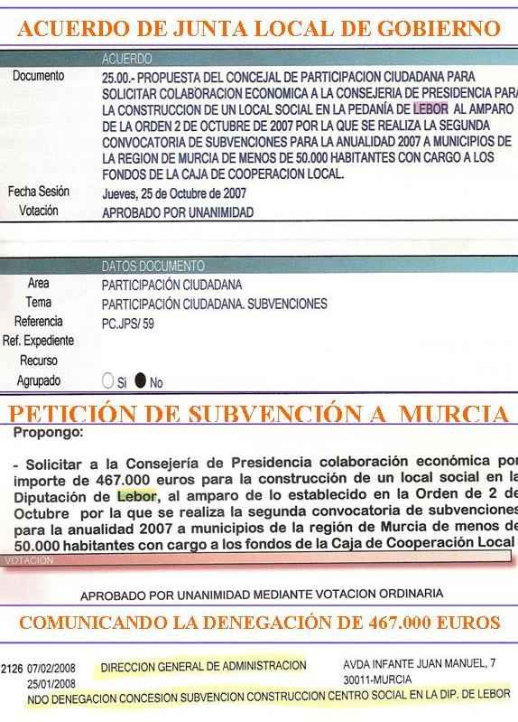 SEGÚN IU, VALVERDE REINA NIEGA LA EVIDENCIA DE QUE LA COMUNIDAD AUTÓNOMA HA DENEGADO UNA SUBVENCIÓN DE 467.000 EUROS AL AYUNTAMIENTO PARA FINANCIAR LA CONSTRUCCIÓN DEL CENTRO SOCIAL DE LA PEDANÍA DE LÉBOR, Foto 1