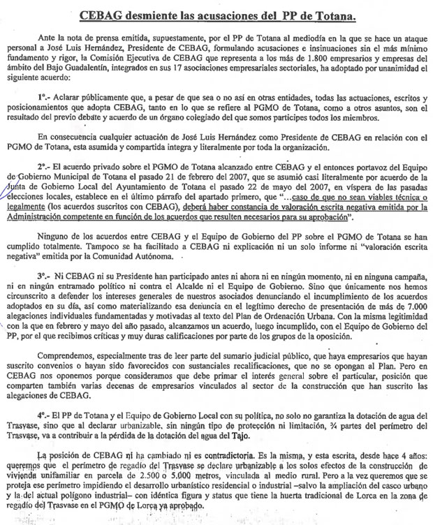 CEBAG desmiente las acusaciones del PP de Totana (2008), Foto 2