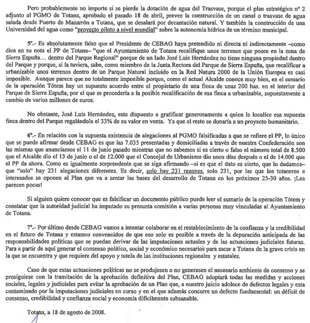 CEBAG desmiente las acusaciones del PP de Totana (2008), Foto 3