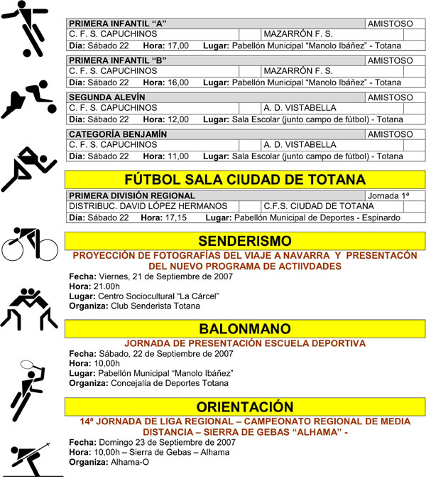 AGENDA DEPORTIVA FIN DE SEMANA (19/09/2007), Foto 2