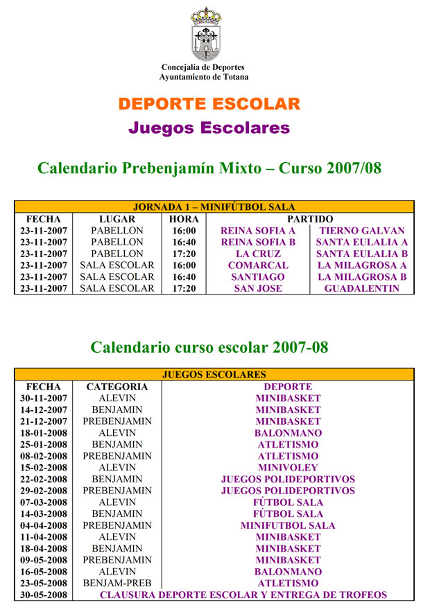 HORARIOS JUEGOS ESCOLARES DE DEPORTE ESCOLAR, Foto 2