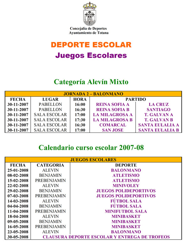 DEPORTE ESCOLAR (2008), Foto 1