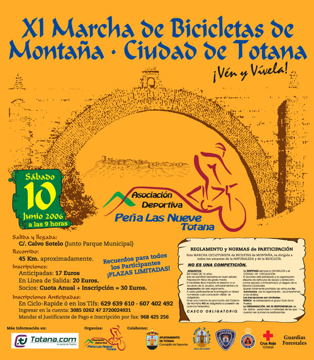 TOTANA ACOGERÁ LA XI MARCHA DE BICICLETAS DE MONTAÑA CIUDAD DE TOTANA, Foto 1