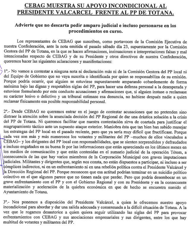 CEBAG MUESTRA SU APOYO INCONDICIONAL AL PRESIDENTE VALCÁRCEL FRENTE AL PP DE TOTANA (2008), Foto 2