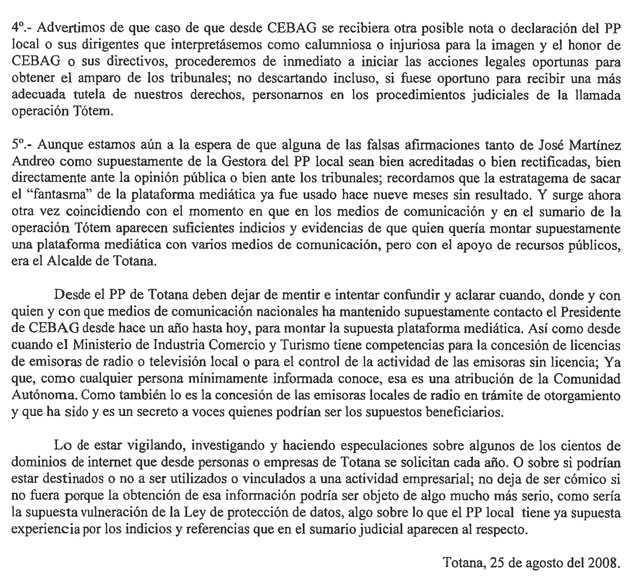 CEBAG MUESTRA SU APOYO INCONDICIONAL AL PRESIDENTE VALCÁRCEL FRENTE AL PP DE TOTANA (2008), Foto 3