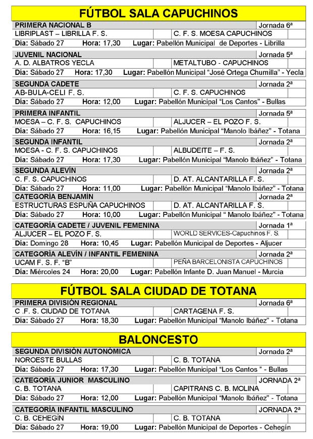 AGENDA DEPORTIVA FIN DE SEMANA 27 Y 28 DE OCTUBRE, Foto 3