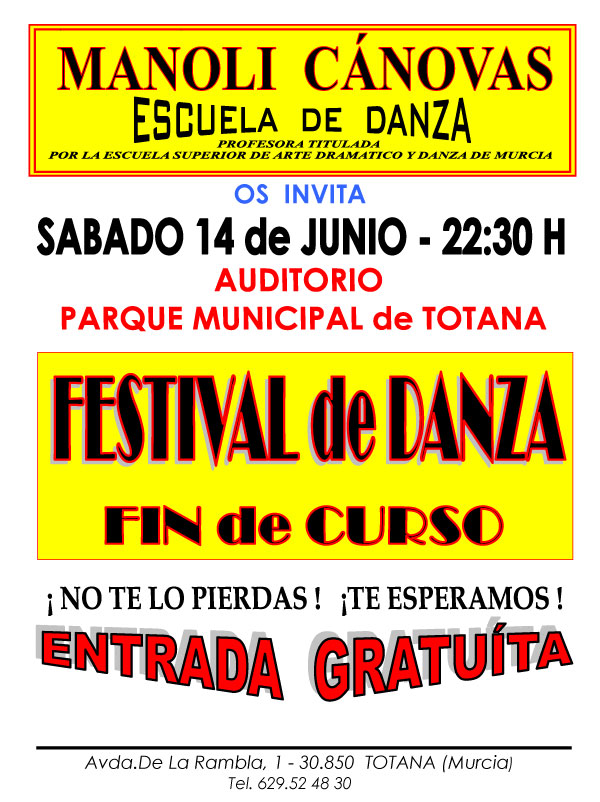 EL PRÓXIMO SÁBADO 14 DE JUNIO TENDRÁ LUGAR EL FESTIVAL DE DANZA FIN DE CURSO DE LA ESCUELA DE DANZA MANOLI CÁNOVAS, Foto 1