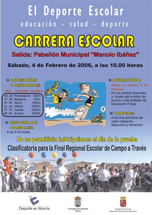 LA CONCEJALIA DE DEPORTES CELEBRARÁ EL PRÓXIMO SÁBADO 4 DE FEBRERO LA CARRERA ESCOLAR, CORRESPONDIENTE AL PROGRAMA DE DEPORTE ESCOLAR, Foto 1