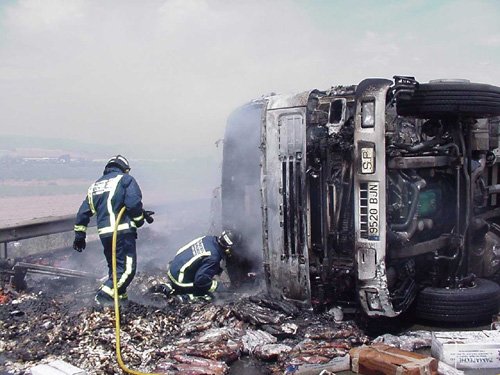 Un camión vuelca en la autovía a la altura de Totana y se incendia, Foto 2