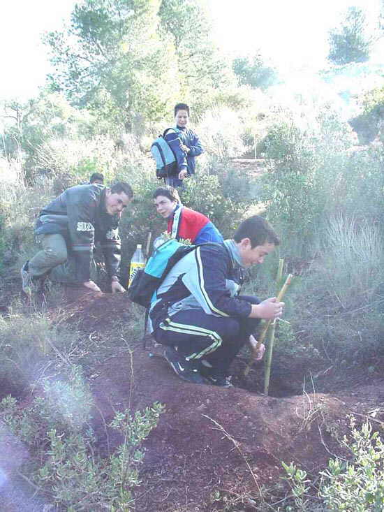 Alumnos de 1 de ESO de los institutos Juan de la Cierva y Prado Mayor plantan pinos en La Santa, Foto 1